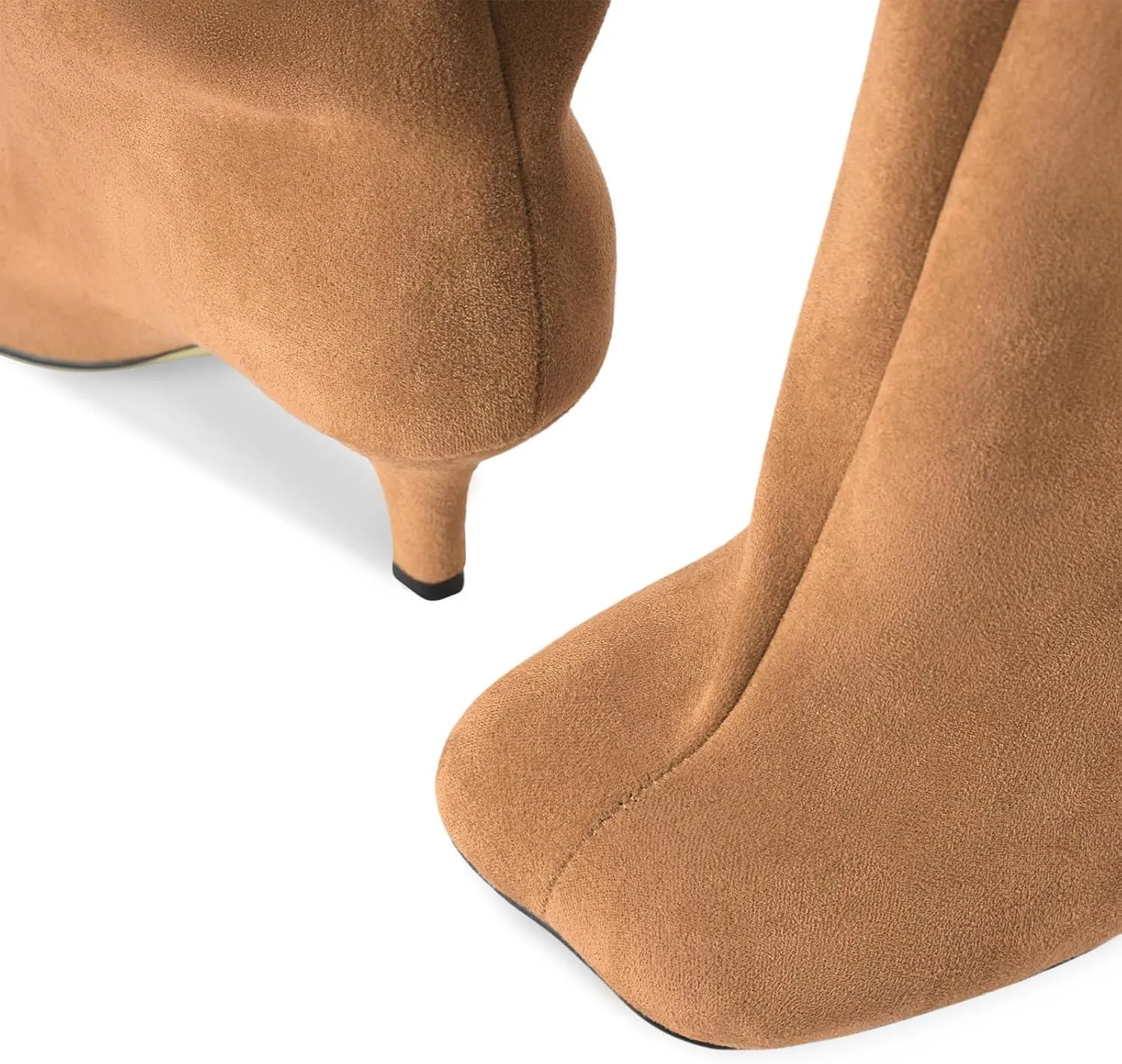 Oh Mispares Women's Nude Suede Knee High Boots - Square Toe Wide Calf Stiletto Low Heels - Fashionable Kitten Heel Pull-On Tall Winter Boots for Ladies