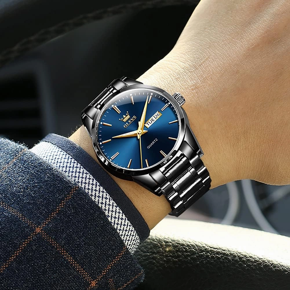 OLEVS Mens Gold Watches Analog Quartz Business Dress Watch Day Date Stainless Steel Classic Luxury Luminous Waterproof Casual Male Wrist Watches