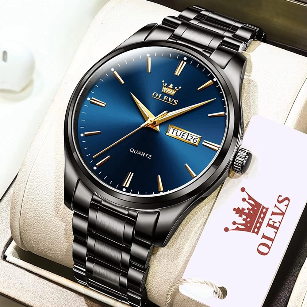 OLEVS Mens Gold Watches Analog Quartz Business Dress Watch Day Date Stainless Steel Classic Luxury Luminous Waterproof Casual Male Wrist Watches