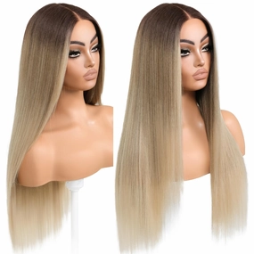 Ombre Blonde Lace Front Wig for Women Synthetic Lace Straight Wigs PrePlucked Ready to Wear Glueless Wig 13X5X1 Lace Wig Dirty Blonde 26inch