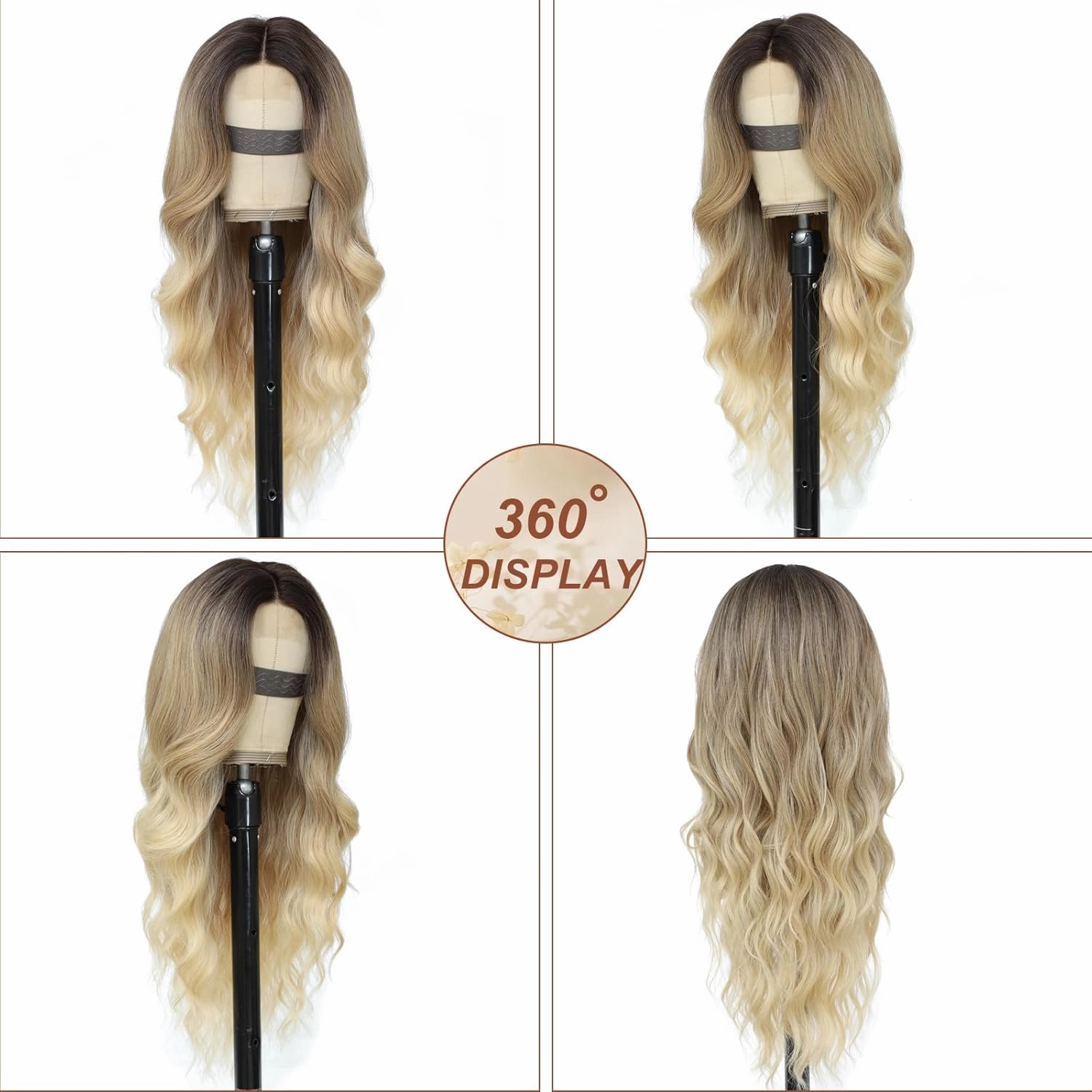Ombre Blonde Wig for Women, Long Ombre Blonde Wavy Wig Middle Part 26 Inch Blonde Wigs Natural Looking Heat Resistant Synthetic Wigs for Daily Party Use