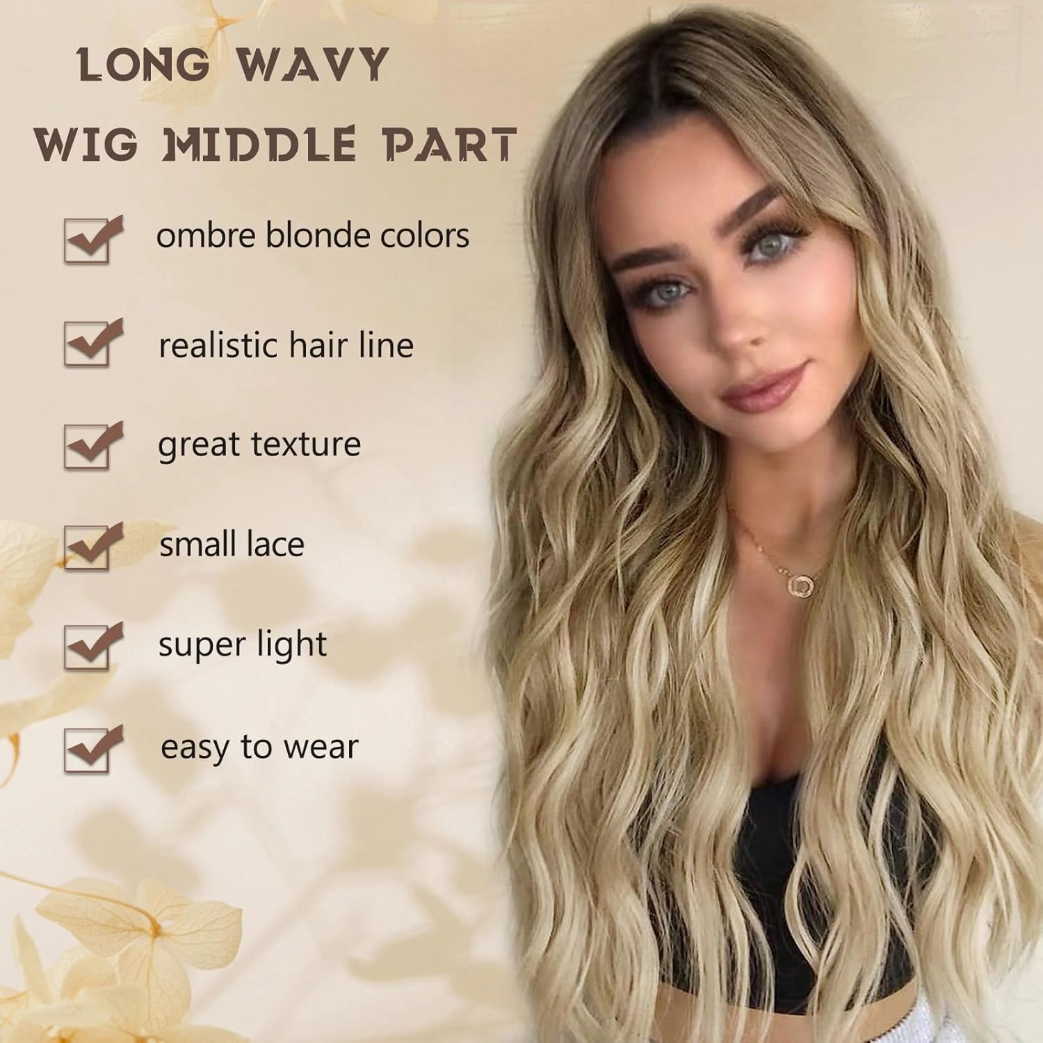 Ombre Blonde Wig for Women, Long Ombre Blonde Wavy Wig Middle Part 26 Inch Blonde Wigs Natural Looking Heat Resistant Synthetic Wigs for Daily Party Use