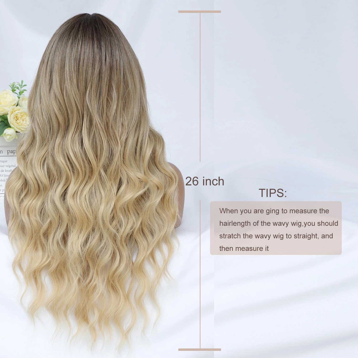 Ombre Blonde Wig with Bangs for Women Long Ombre Blonde Wavy Wigs 26 Inch Blonde Wigs Natural Looking Heat Resistant Synthetic Wig for Daily Party Use