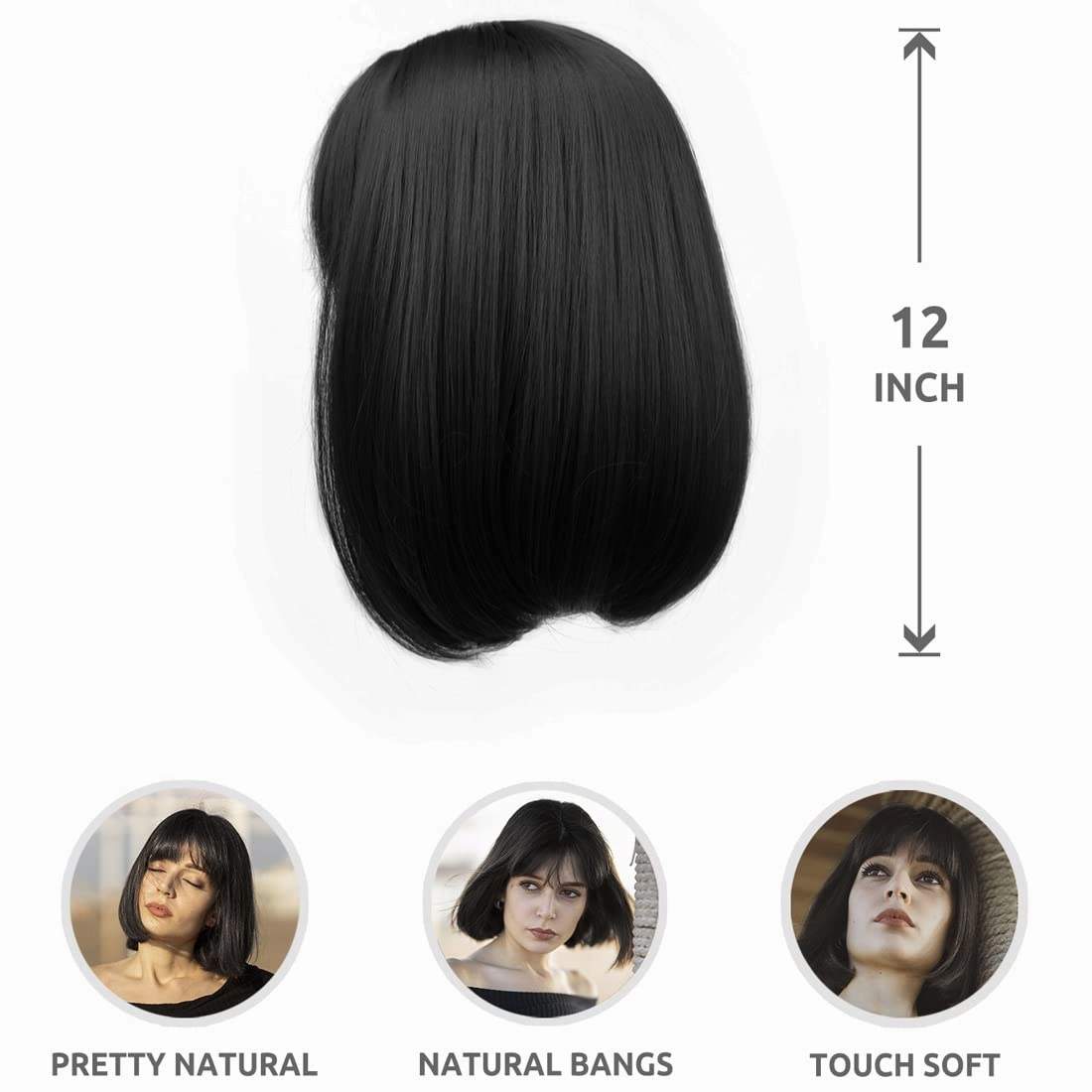 Onpep Natural Black Bob Wig with Bangs Short Straight Wigs for Black Women Shoulder Length Glueless Heat Resistant Synthetic Wigs