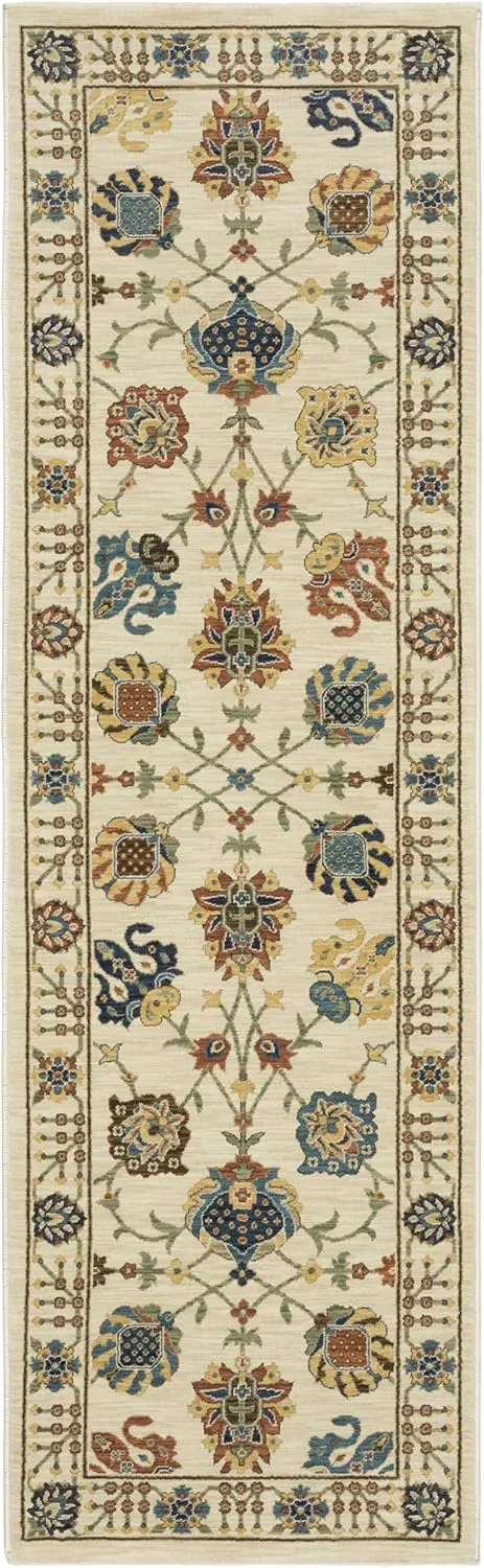 Oriental Weavers Francesca Area Rug - FR01G - 2'3" x 7'6" - in Ivory/Multi - Vintage Inspired, Stain Resistant, Family and Pet Friendly, Entryway, Hallway Runner Rug