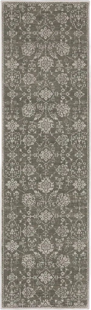 Oriental Weavers Intrigue Area Rug - INT01-2'3" x 7'6" - in Grey/Light Grey - Vintage Inspired, Stain Resistant, Family and Pet Friendly, Entryway, Hallway Runner Rug