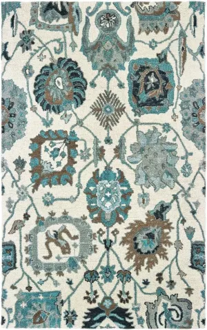 Oriental Weavers Zahra Hand-Made Wool Area Rug - 75503-2'6" x 8' - in Ivory/Blue - Vintage Bohemian Style, Hand-Made Wool Rugs, Entryway, Hallway Runner Rug