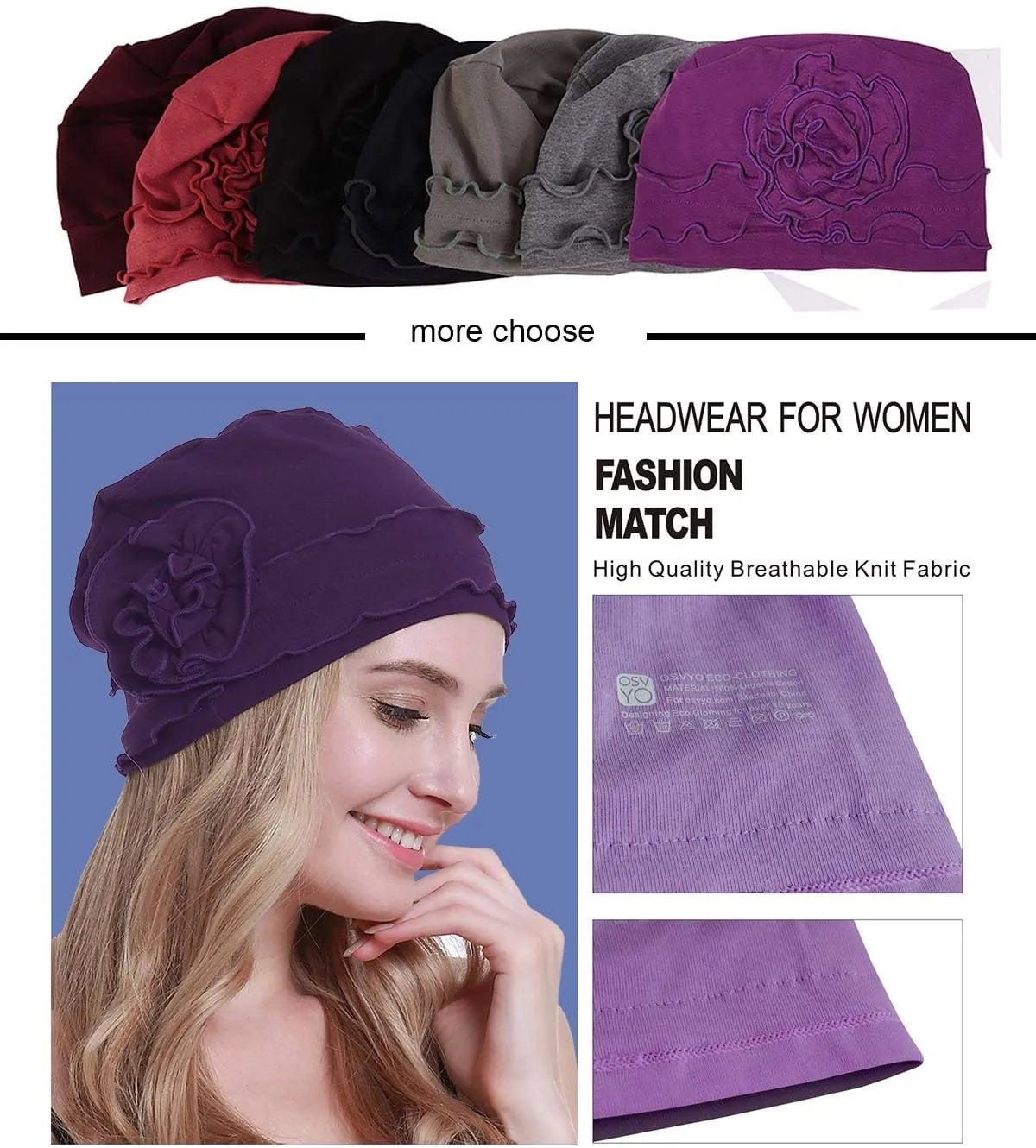 osvyo Cotton Chemo Headwear Turban Cap for Women - Soft Elastic Beanie Hair Loss Sealed Packaging