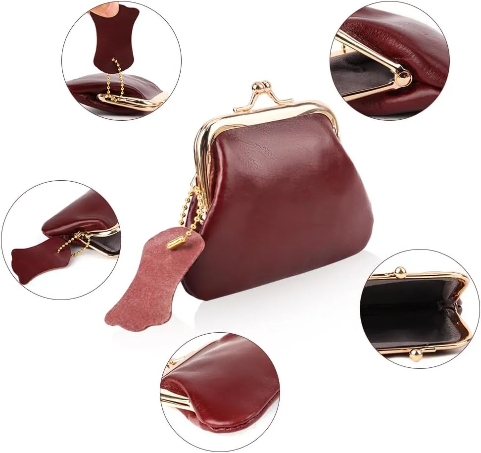Oyachic Leather Coin Purse Cash Holder Cable Makeup Organizer Change Pouch Wallet Bag Clutch with Clasp for Men Women (Red)