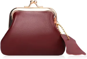 Oyachic Leather Coin Purse Cash Holder Cable Makeup Organizer Change Pouch Wallet Bag Clutch with Clasp for Men Women (Red)