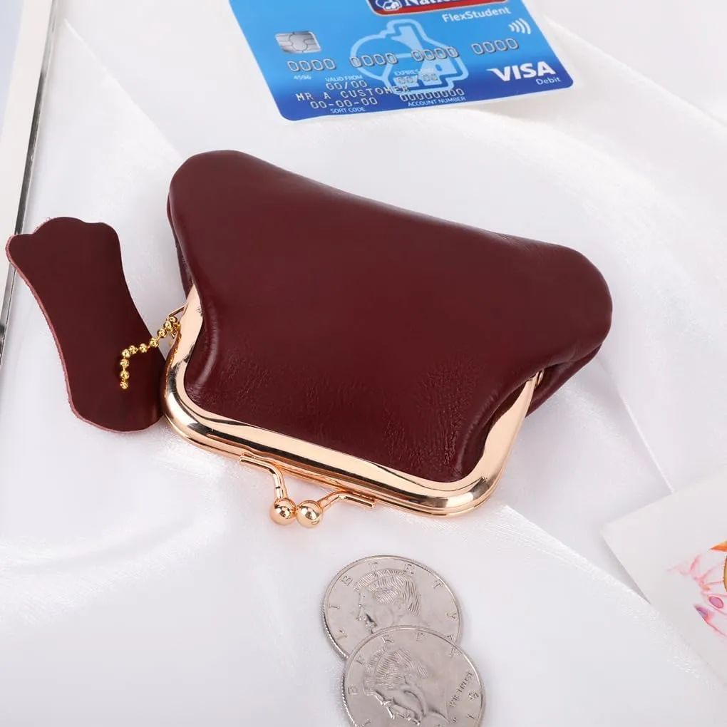 Oyachic Leather Coin Purse Cash Holder Cable Makeup Organizer Change Pouch Wallet Bag Clutch with Clasp for Men Women (Red)