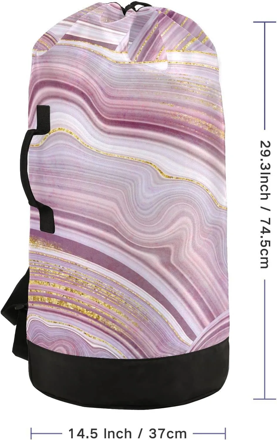 Oyihfvs Marble Agate with Pink and Gold Veins Marbling Surface Backpack Laundry Bag, Laundry Backpack with Shoulder Straps, Waterproof Nylon Clothes Hamper Bag for Men Women Yoga Backpack