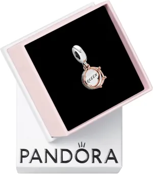 Pandora Queen & Regal Crown Dangle Charm - Queen Charm Moments Charm Bracelets - Gift for Her - Sterling Silver and 14k Rose Gold-Plated Unique Metal Blend - with Gift Box