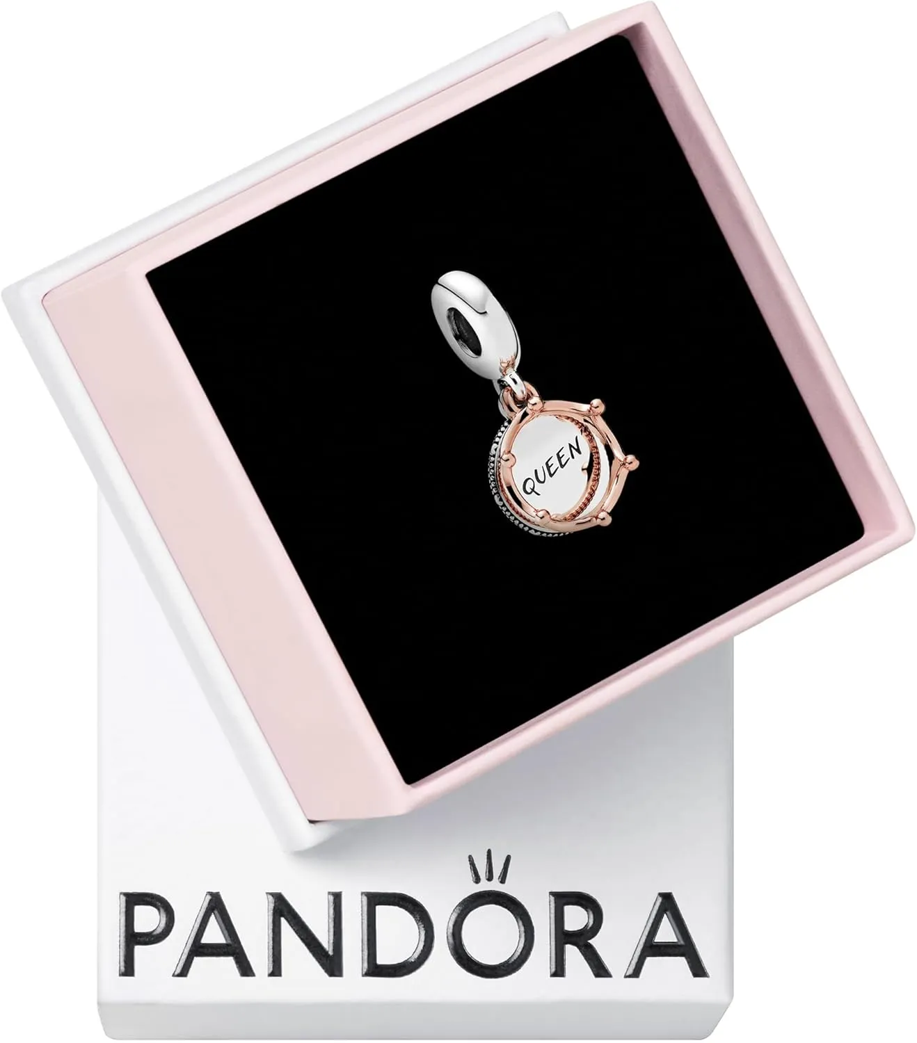 Pandora Queen & Regal Crown Dangle Charm - Queen Charm Moments Charm Bracelets - Gift for Her - Sterling Silver and 14k Rose Gold-Plated Unique Metal Blend - with Gift Box