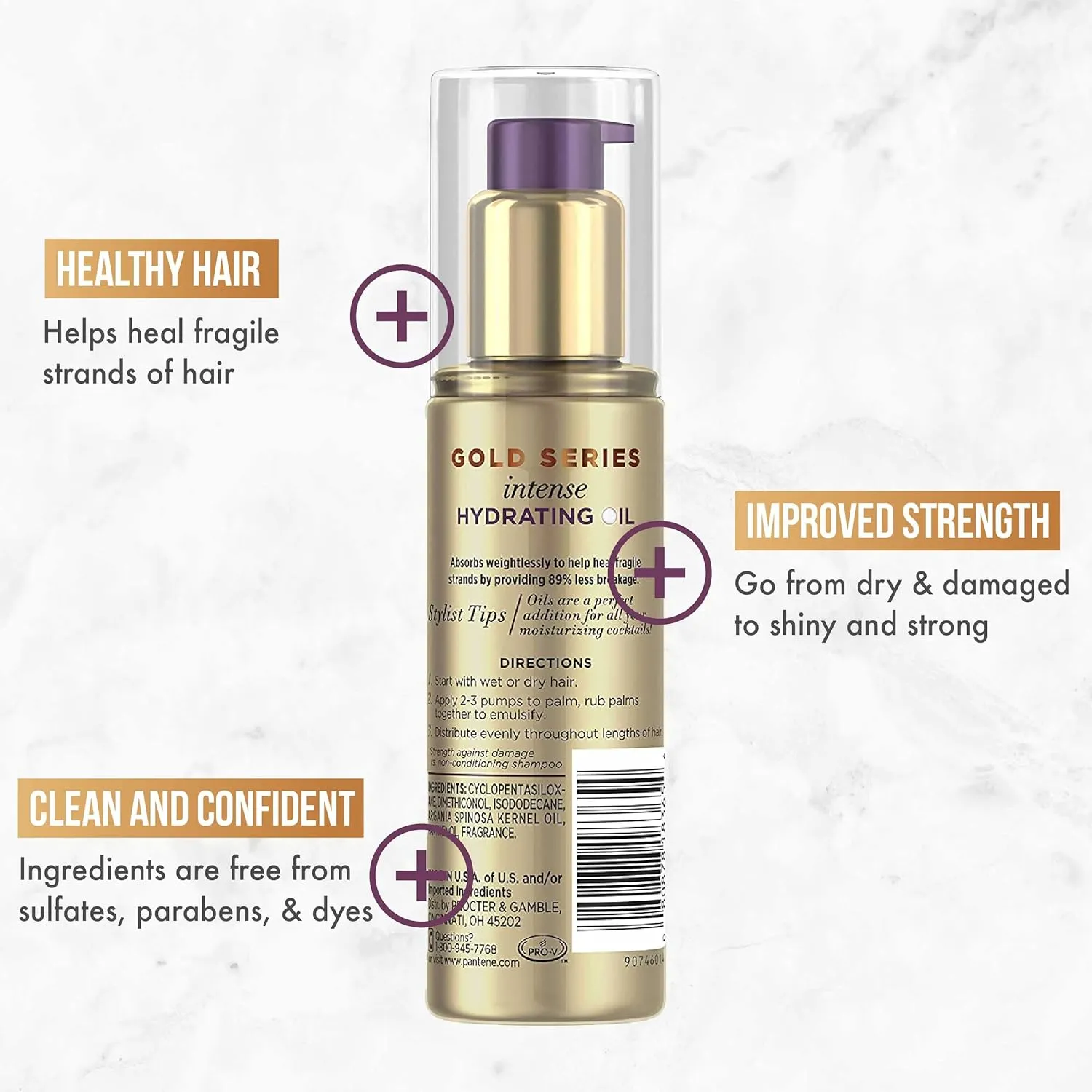 Pantene, Hair Oil Treatment, Sulfate Free, Intense Hydrating, Pro-V Gold Series, for Natural and Curly Textured Hair, 3.2 fl oz (Pack of 2)