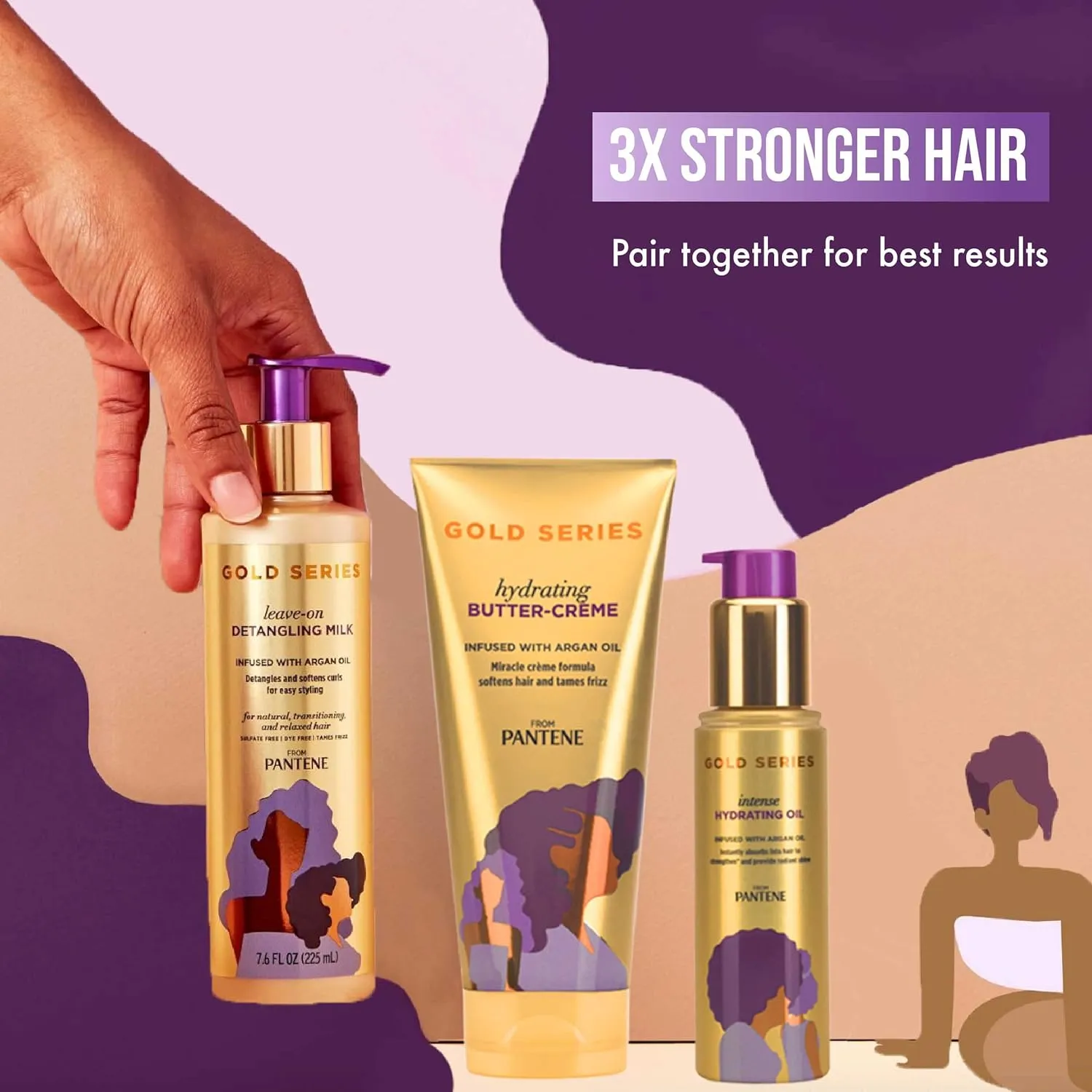 Pantene, Hair Oil Treatment, Sulfate Free, Intense Hydrating, Pro-V Gold Series, for Natural and Curly Textured Hair, 3.2 fl oz (Pack of 2)
