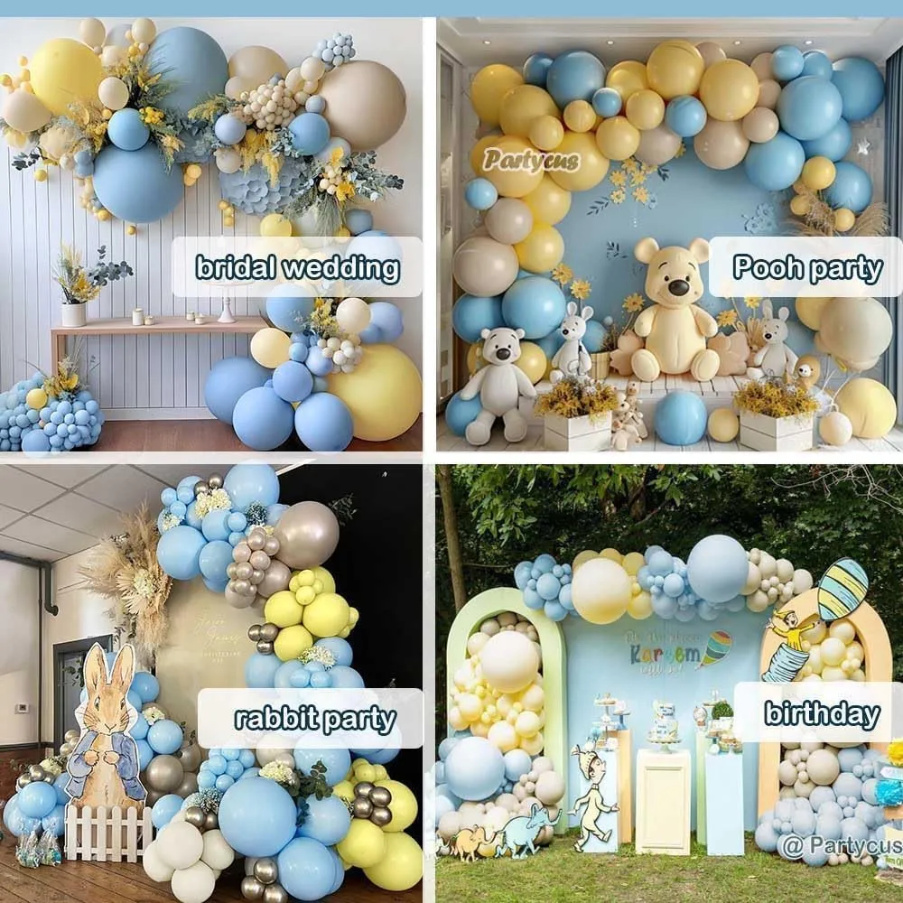 Pastel Blue Yellow Balloon Arch Kit Double Stuffed Light Yellow Baby Blue White Sand Matte Balloon Garland for Baby Shower Bear Birthday Bridal to Bee Summer Party Decoration