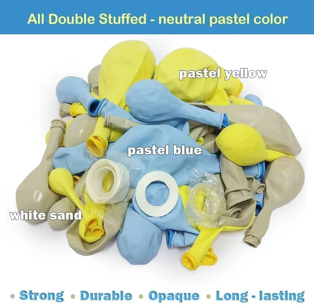 Pastel Blue Yellow Balloon Arch Kit Double Stuffed Light Yellow Baby Blue White Sand Matte Balloon Garland for Baby Shower Bear Birthday Bridal to Bee Summer Party Decoration