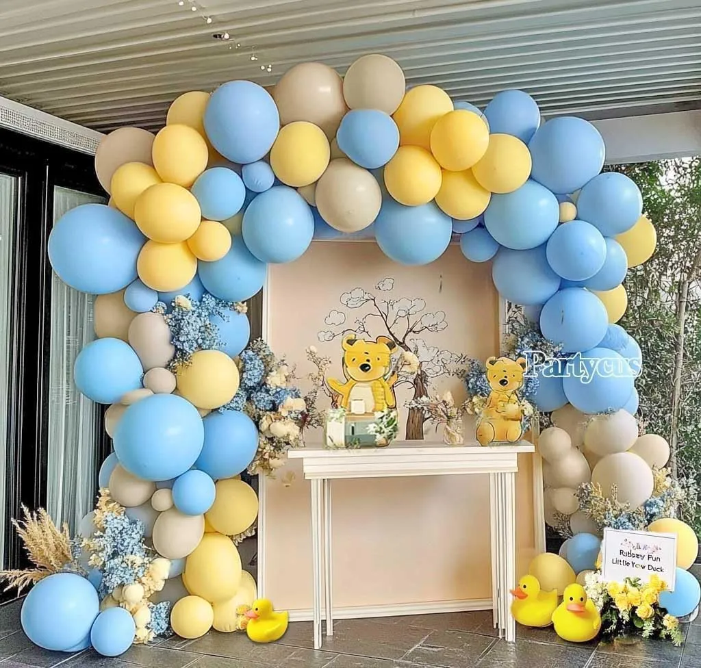 Pastel Blue Yellow Balloon Arch Kit Double Stuffed Light Yellow Baby Blue White Sand Matte Balloon Garland for Baby Shower Bear Birthday Bridal to Bee Summer Party Decoration