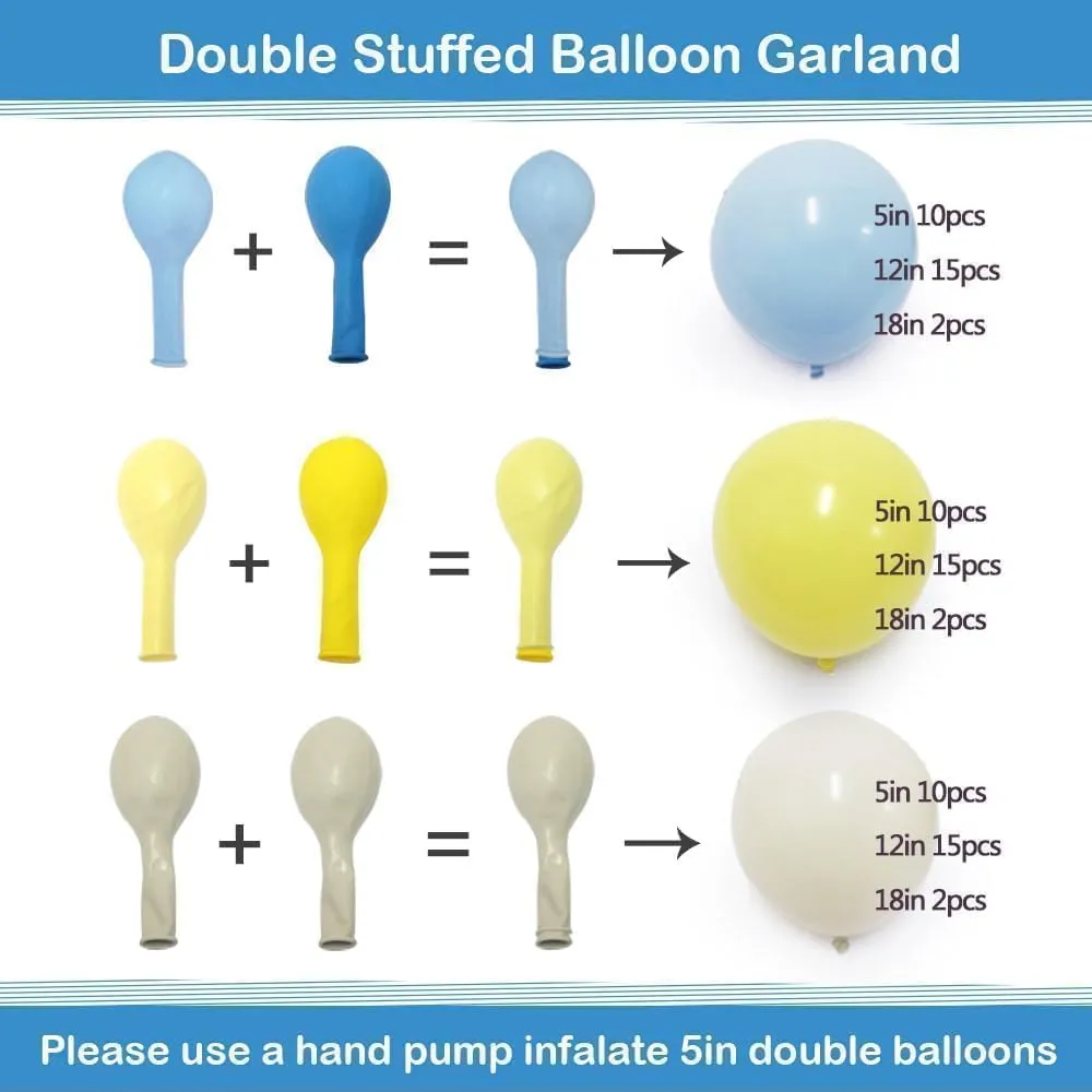 Pastel Blue Yellow Balloon Arch Kit Double Stuffed Light Yellow Baby Blue White Sand Matte Balloon Garland for Baby Shower Bear Birthday Bridal to Bee Summer Party Decoration