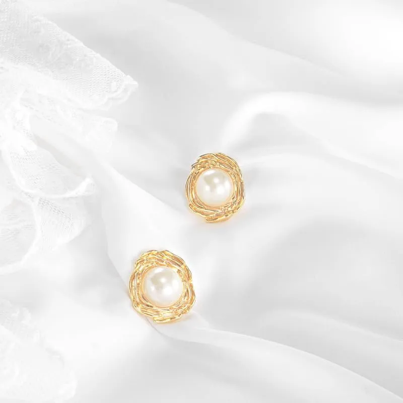 Pearl Stud Earrings for Women, Faux Large Gold Pearl Earrings Studs, Dainty White Big Pearl Earrings Pearl Statement Earrings Gold Studs