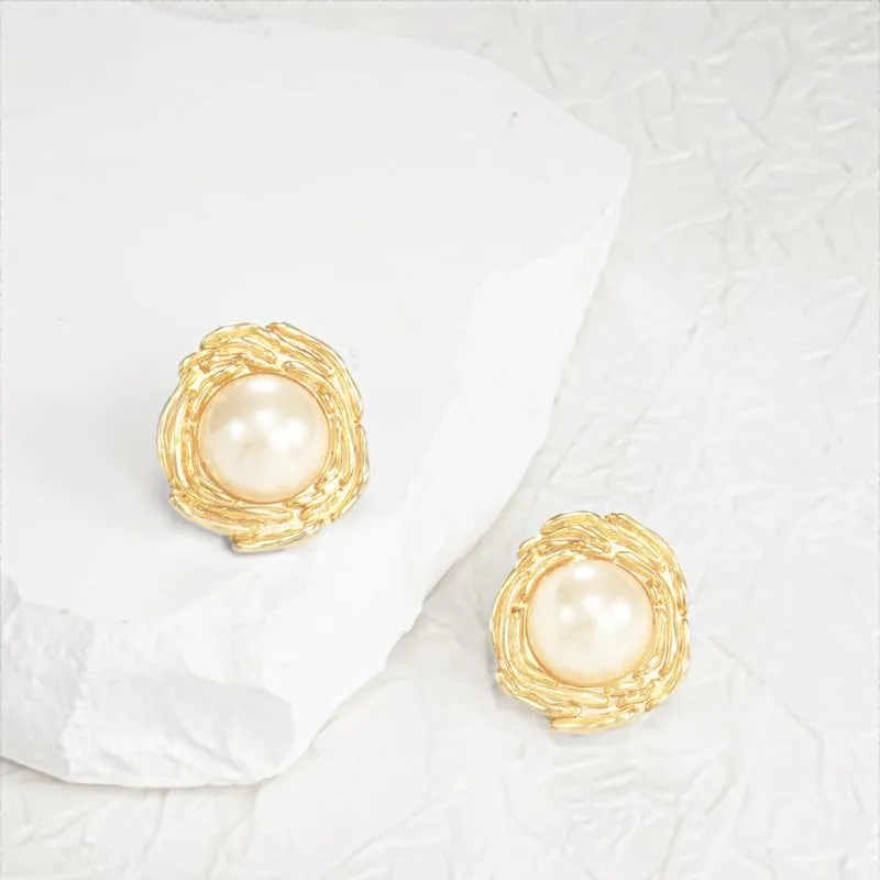 Pearl Stud Earrings for Women, Faux Large Gold Pearl Earrings Studs, Dainty White Big Pearl Earrings Pearl Statement Earrings Gold Studs