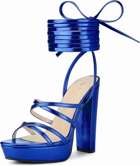 Perphy Platform Heels Block Strappy Heel Lace Up Heel Sandals for Women