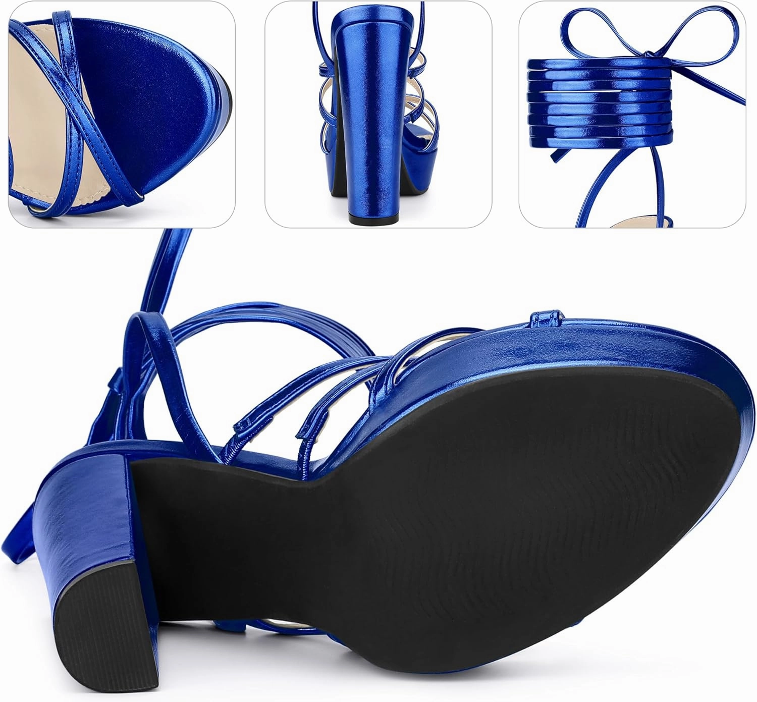 Perphy Platform Heels Block Strappy Heel Lace Up Heel Sandals for Women