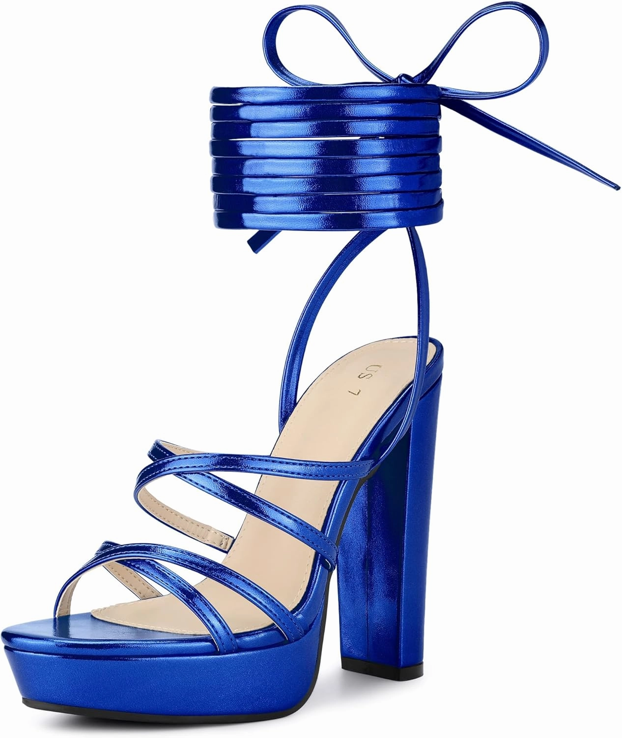 Perphy Platform Heels Block Strappy Heel Lace Up Heel Sandals for Women