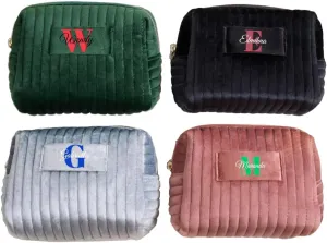 Personalized Makeup Bag Custom Cosmetic Bag with Letter Initial Name Monogrammed,Customized Velvet Quilted Pouch Preppy Patch Chenille Accessories Travel Organizer Bag to Store Toiletries,Brushes