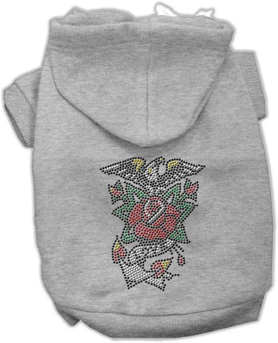 Pet, Dog & Cat Hoodie Nailhead Rhinestone, "Eagle Rose" Cream XS (0-3 lbs.)