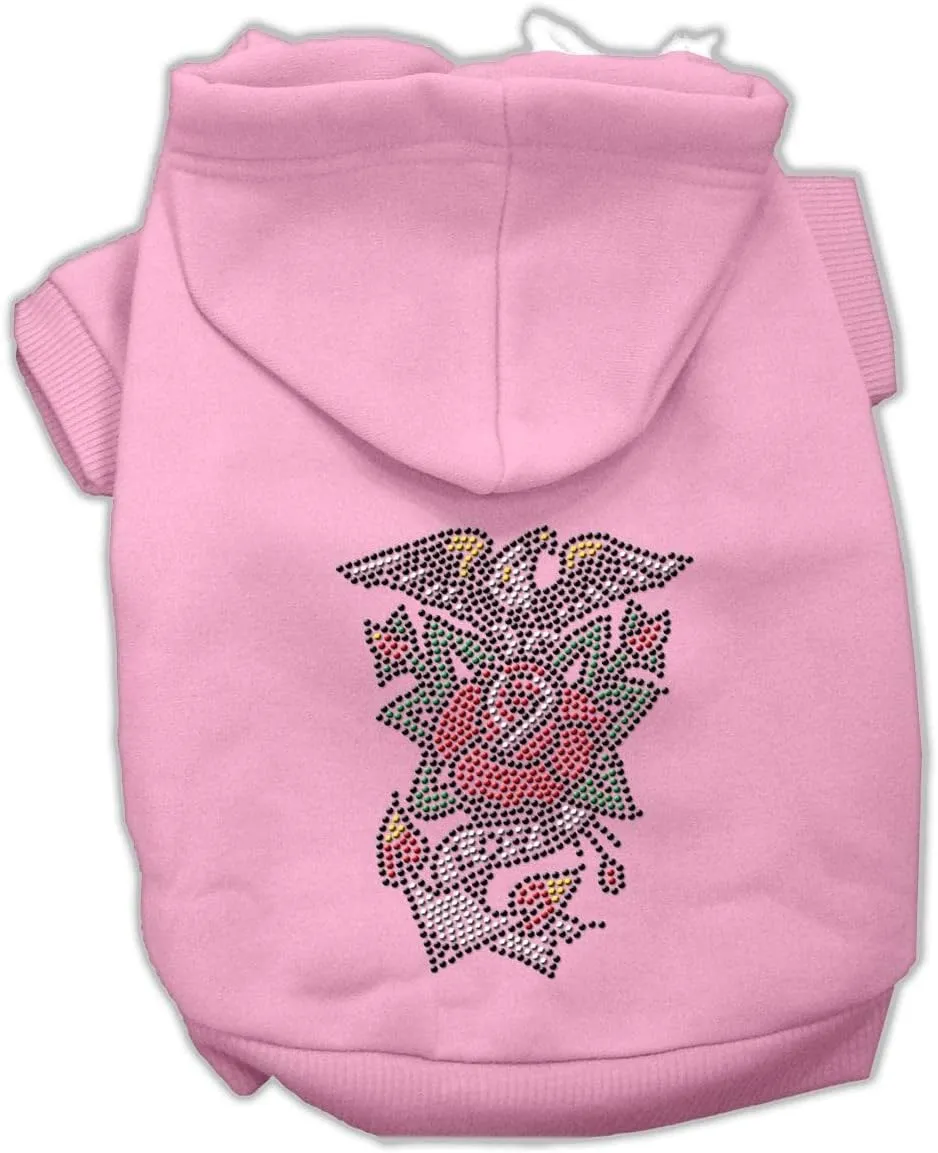 Pet, Dog & Cat Hoodie Nailhead Rhinestone, "Eagle Rose" Cream XS (0-3 lbs.)
