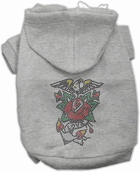 Pet, Dog & Cat Hoodie Nailhead Rhinestone, "Eagle Rose" Gray XS (0-3 lbs.)