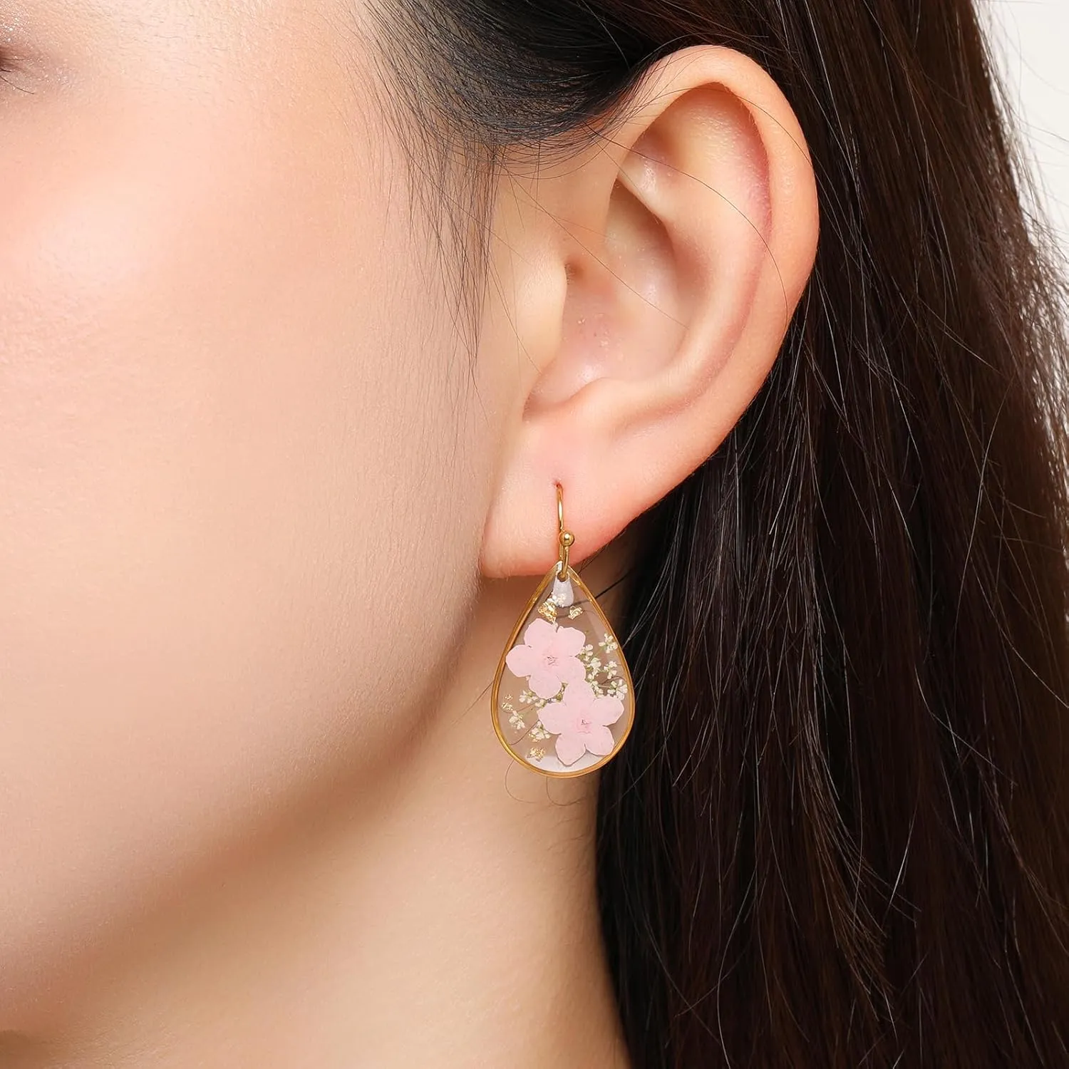 Pink Forget-Me-Not and Queen Anne's Lace Pressed Wildflower Earrings | Pressed Flower Teardrop Earrings Dry Flowers | Drop Dangle Earring For Girls | Personalized Handmade Earrings | Gift for Woman