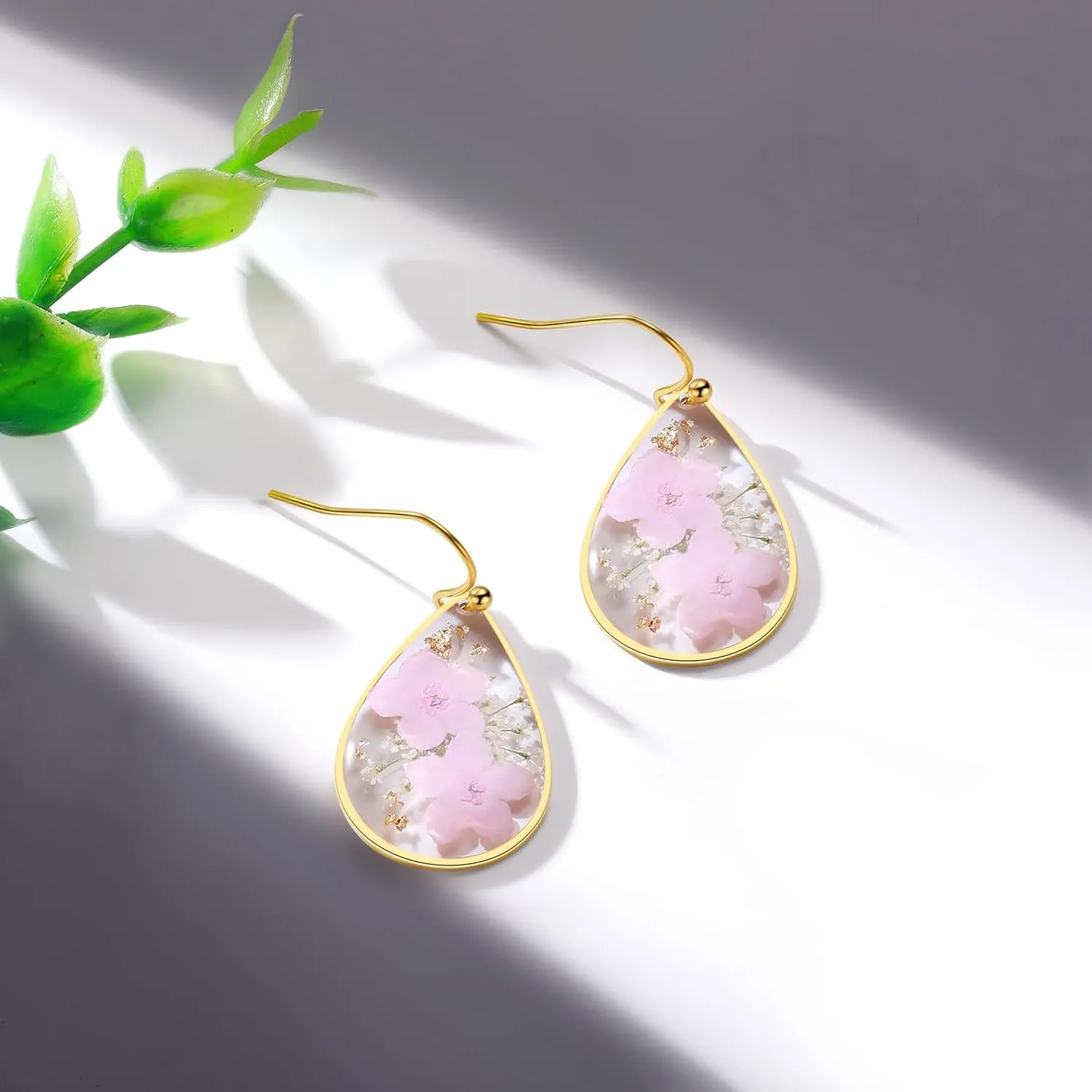 Pink Forget-Me-Not and Queen Anne's Lace Pressed Wildflower Earrings | Pressed Flower Teardrop Earrings Dry Flowers | Drop Dangle Earring For Girls | Personalized Handmade Earrings | Gift for Woman
