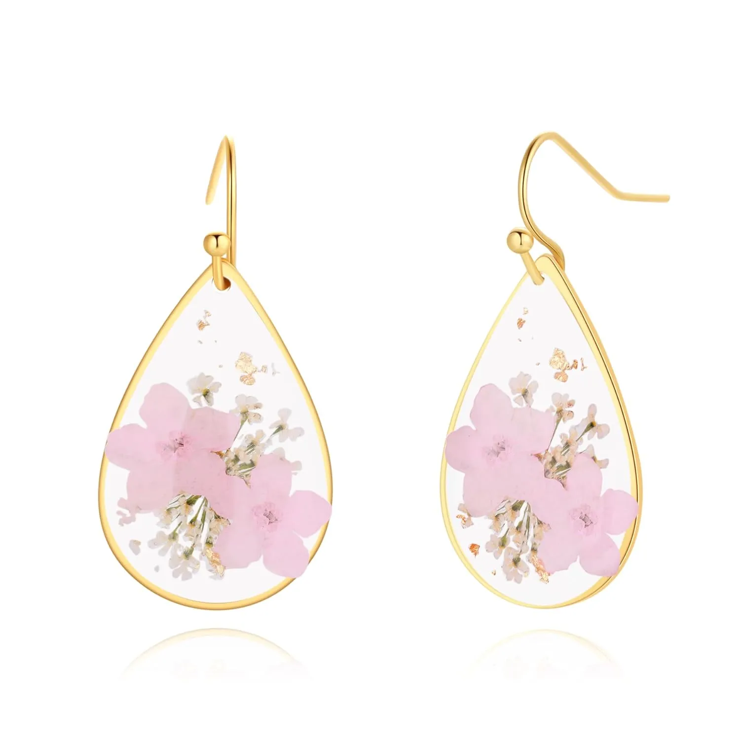 Pink Forget-Me-Not and Queen Anne's Lace Pressed Wildflower Earrings | Pressed Flower Teardrop Earrings Dry Flowers | Drop Dangle Earring For Girls | Personalized Handmade Earrings | Gift for Woman