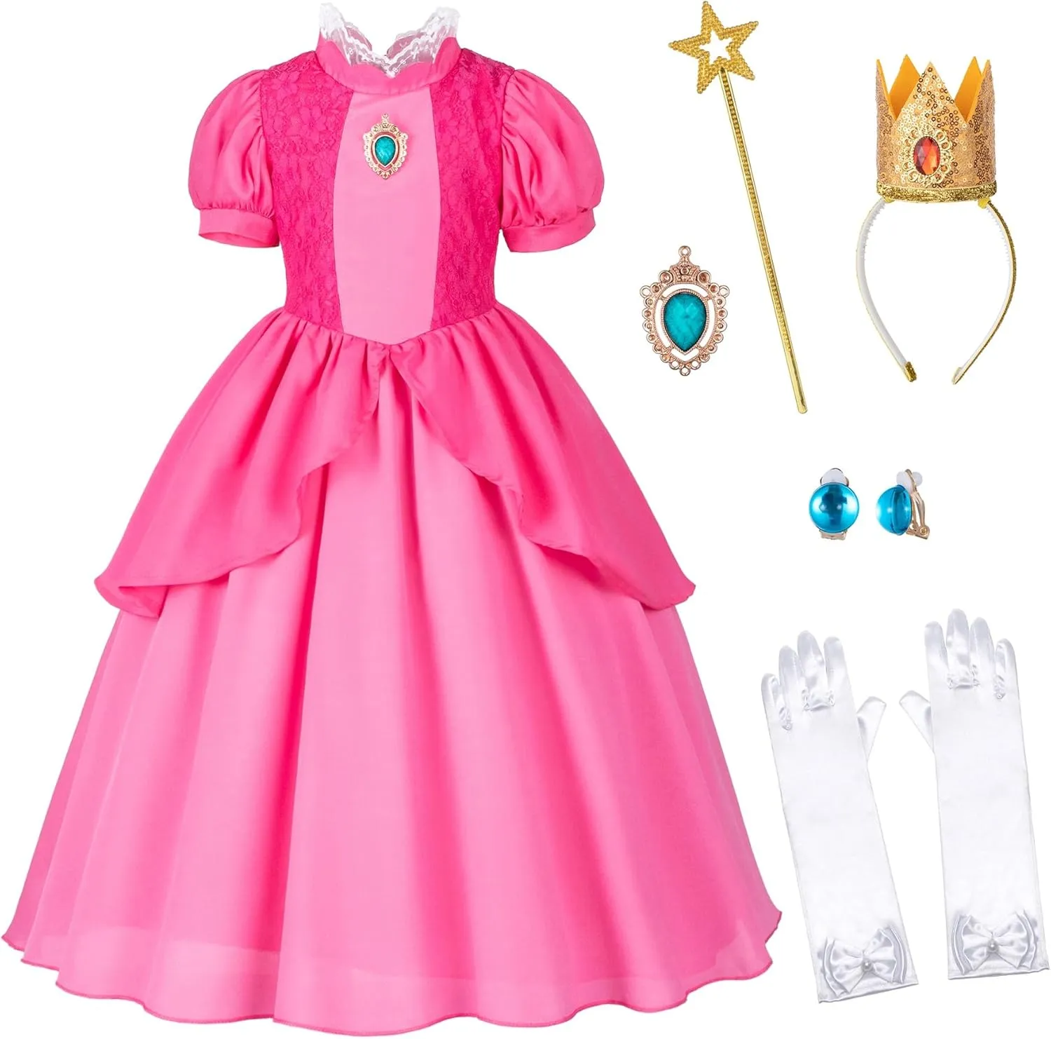 Pink Princess Dress for Girls - Princess Costume for Little Girls Dress Up with Accessories