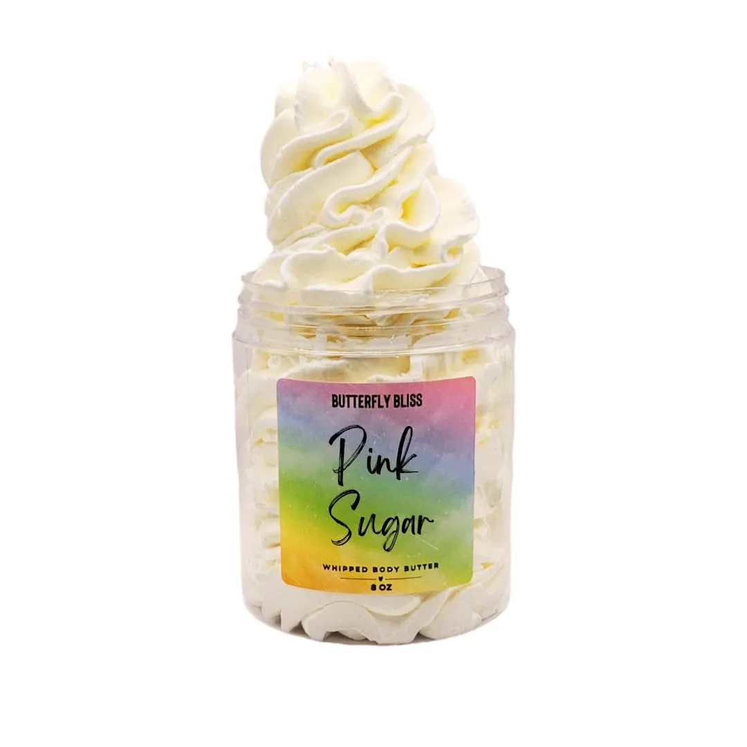 Pink Sugar Cubes Whipped Body Butter – Cotton Candy & Vanilla Scent – Fluffy Shea Mango Coconut Cream – Vegan, Paraben-Free Moisturizer for Soft Skin – 8 oz Jar