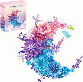 Pink Blue Moon Flower Building Blocks Set（977PCS）Roses Plants Botanical Collection Creative Building Toy 3D Wall Home Office Room Decor Dried Flower Valentine's Day Birthday Gift for Love Adults Kids