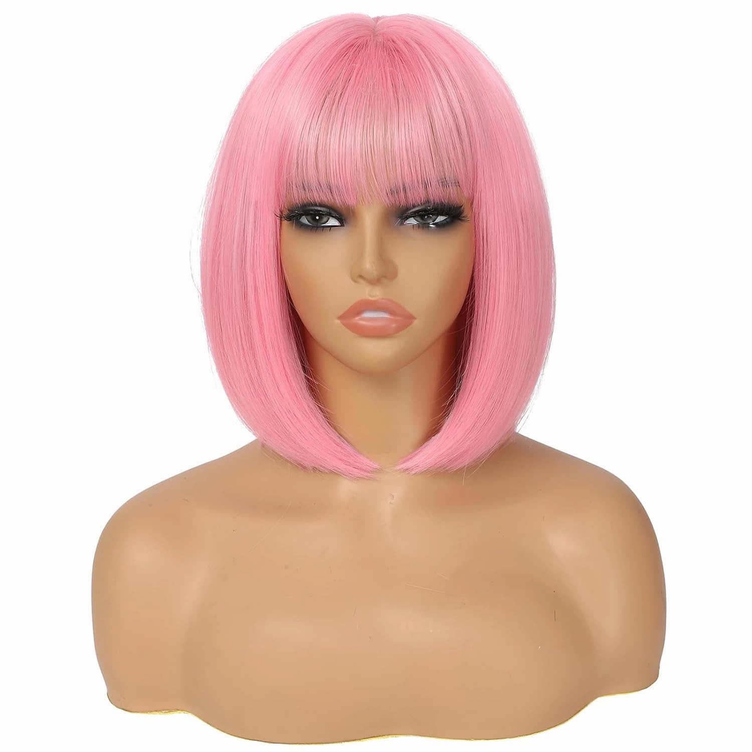 Pink Bob Wig with Bangs for Women 12 Inch Short Straight Pink Wigs Synthetic Colored Wigs