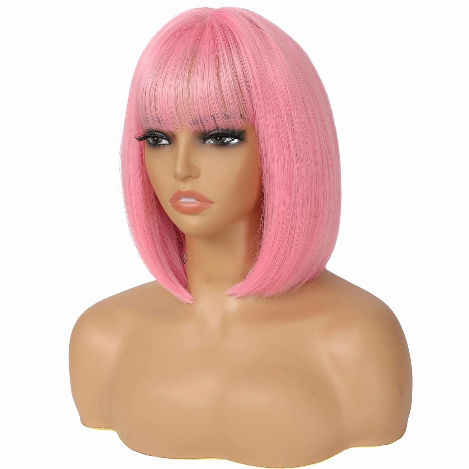 Pink Bob Wig with Bangs for Women 12 Inch Short Straight Pink Wigs Synthetic Colored Wigs