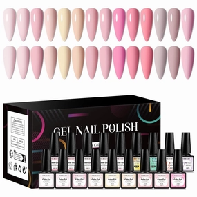 Pink Gel Nail Polish Set - 14 Colors Light Soft Pink Gel Polish Set Nude Pink Neutral Pink Nail Polish Barely Pink Skin Tones Soak Off LED Starter Kit Popular Nail Art DIY Manicure Gifts
