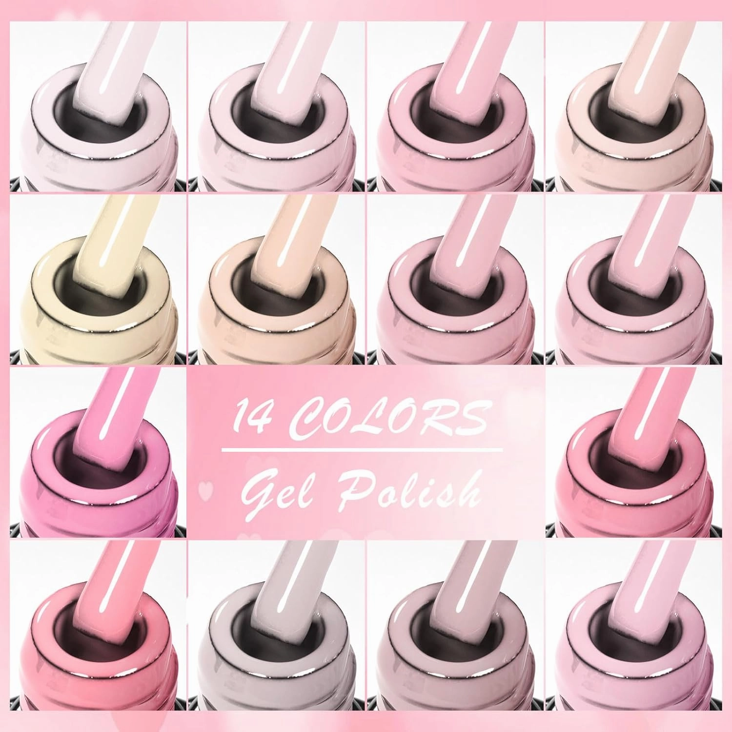 Pink Gel Nail Polish Set - 14 Colors Light Soft Pink Gel Polish Set Nude Pink Neutral Pink Nail Polish Barely Pink Skin Tones Soak Off LED Starter Kit Popular Nail Art DIY Manicure Gifts