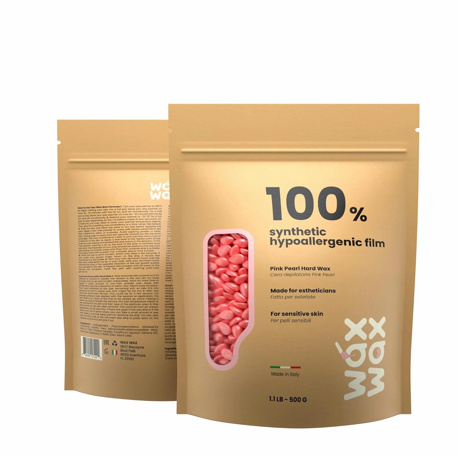 Pink Pearl Hard Wax Beads | Brazilian & Bikini Wax for Ultra Sensitive Skin | Rosin-Free, Hypoallergenic, Strip-Free, Low Melting, Cruelty-Free, Eco-Friendly Waxing Beads | Made In Italy-1.1lb