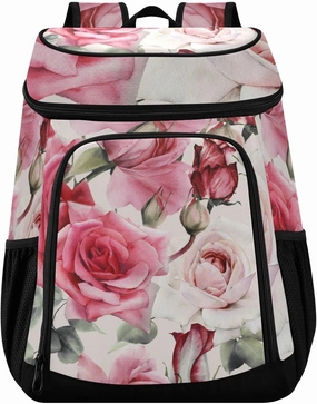 Pink Rose Cooler Backpack Insulated Leak Proof Beach Cooler Bag 30 Cans Waterproof Lightweight Soft Lunch Picnic Hiking Camping Backpack Cooler for Men Women