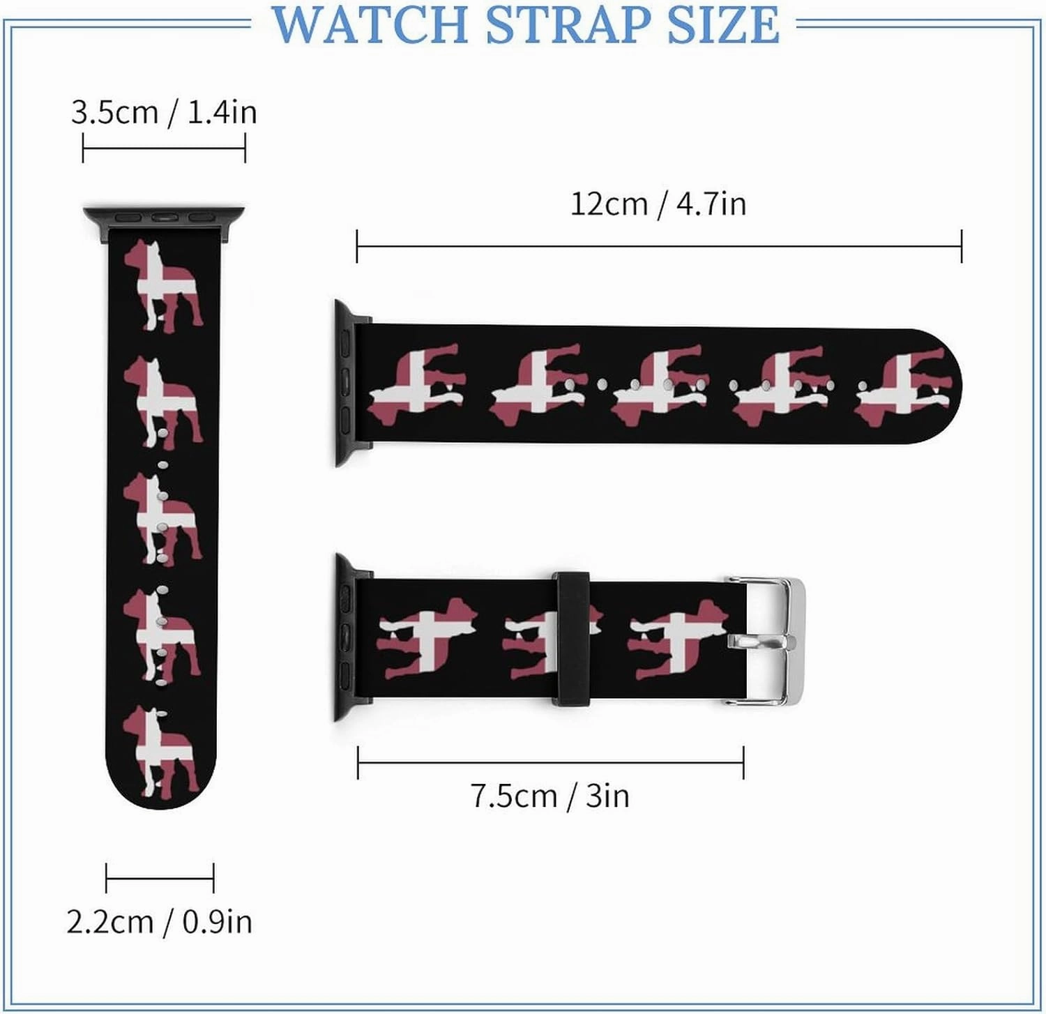 Pitbull Denmark Flag Adjustable Silicone Watchband Compatible with IWatch Classic Soft Sports Watch Strap for Men Women
