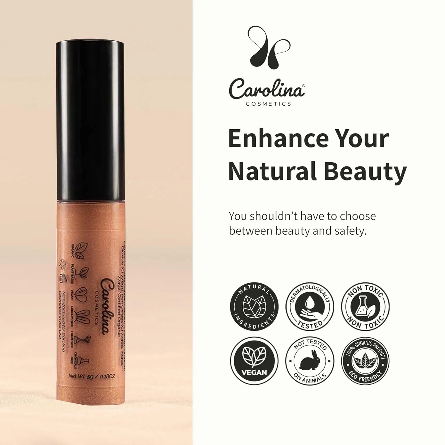 Plant-Based Non-Sticky Lip Gloss (Nude with Attitude) - Hydrating & Nourishing - Sunflower Seed Oil, Cacao & Grape Seed Oil - Gluten-Free, Vegan, Non-GMO, Paraben-Free - 5g/0.18oz