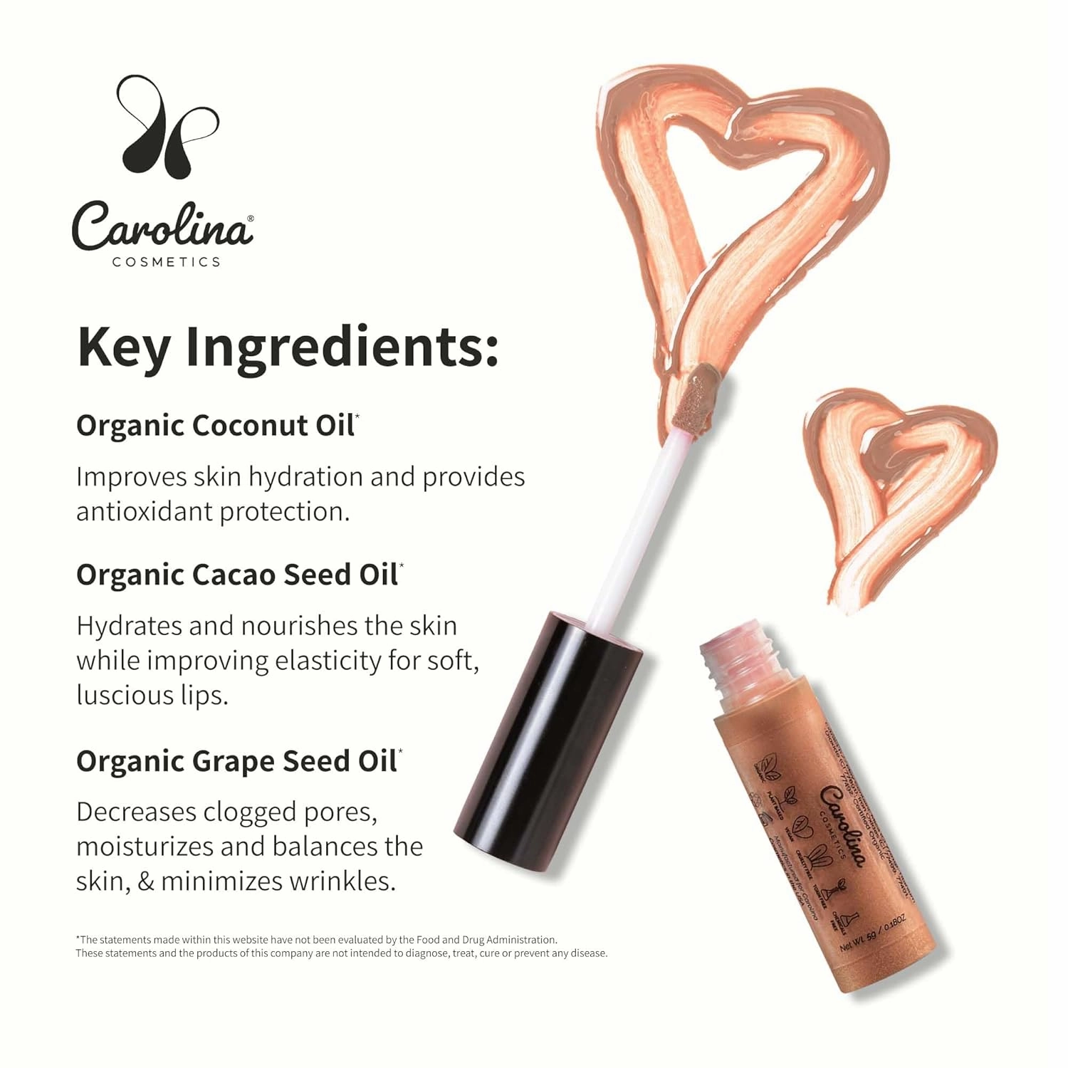 Plant-Based Non-Sticky Lip Gloss (Nude with Attitude) - Hydrating & Nourishing - Sunflower Seed Oil, Cacao & Grape Seed Oil - Gluten-Free, Vegan, Non-GMO, Paraben-Free - 5g/0.18oz