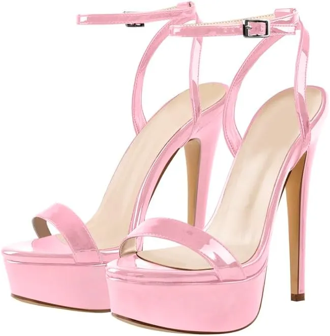 Platform Stiletto High Heels for Women, Round Open Toe Ankle Strap Sexy Heeled Sandals for Wedding Party Dress