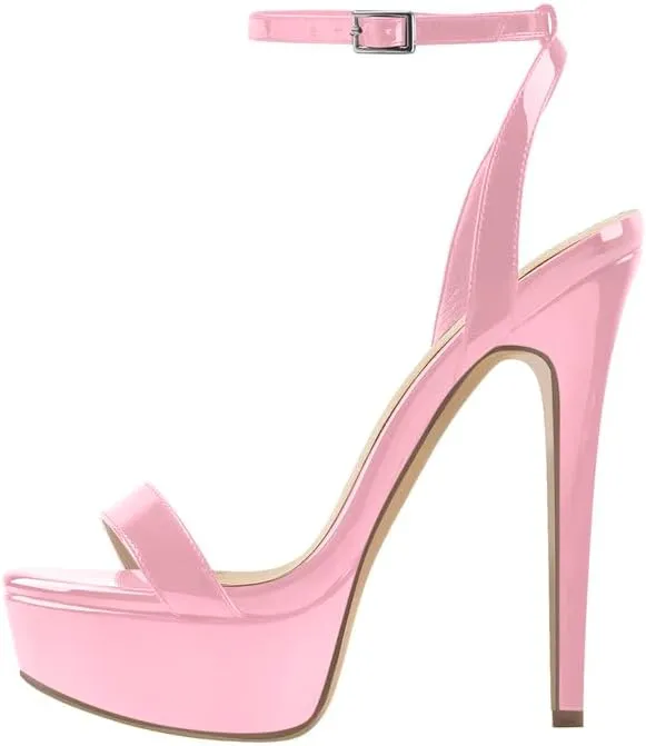 Platform Stiletto High Heels for Women, Round Open Toe Ankle Strap Sexy Heeled Sandals for Wedding Party Dress